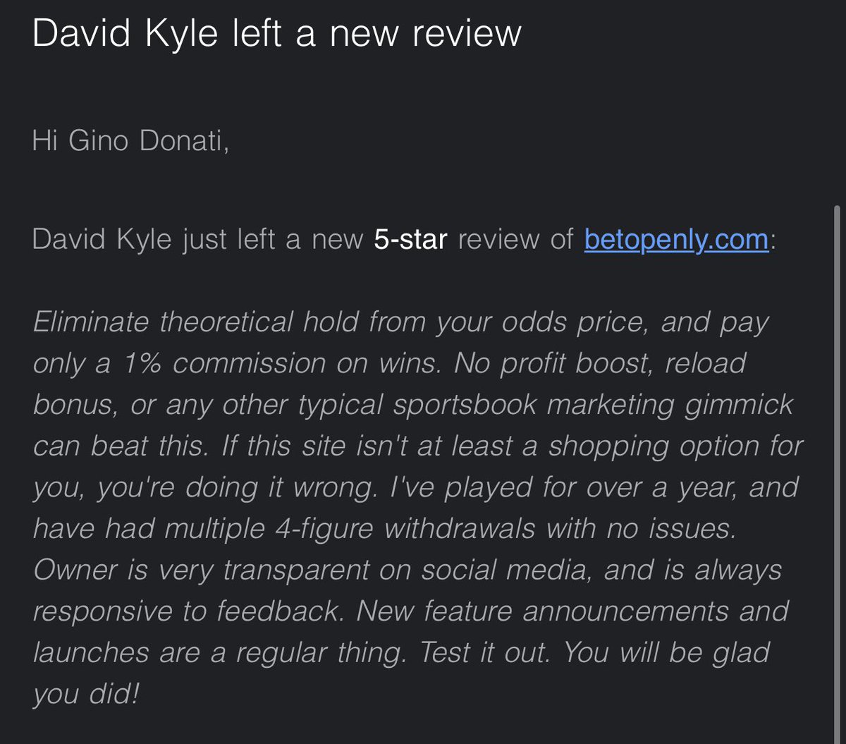 Gino_BetOpenly's tweet image. Thanks man! Honest reviews really help us grow! 📈