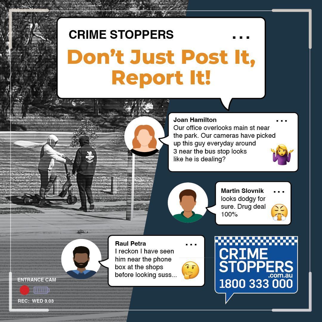 ACTCrimeStop's tweet image. Seen something dodgy?

A car cruising your street slowly?
Someone peeking into driveways?
Heard something you know isn’t right?

Unless you report it, nothing changes.

Don’t just post it – report it
 crimestoppersact.com.au or call 1800 333 000