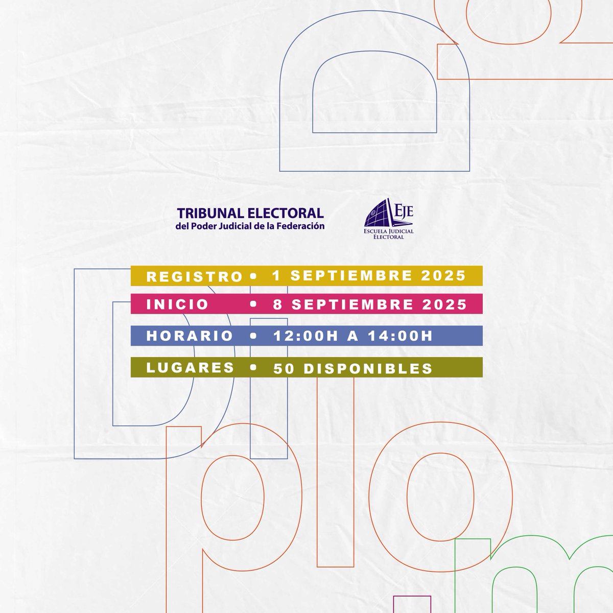 📚 ¿Quieres profundizar en el análisis de los sistemas de control de constitucionalidad y convencionalidad en materia electoral?

Regístrate al diplomado gratuito 👉 ow.ly/z5hP50WHMmm
Convocatoria aquí: ow.ly/tNoK50WHMmn