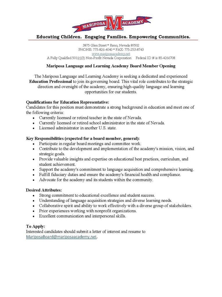 Join the Mariposa Board!