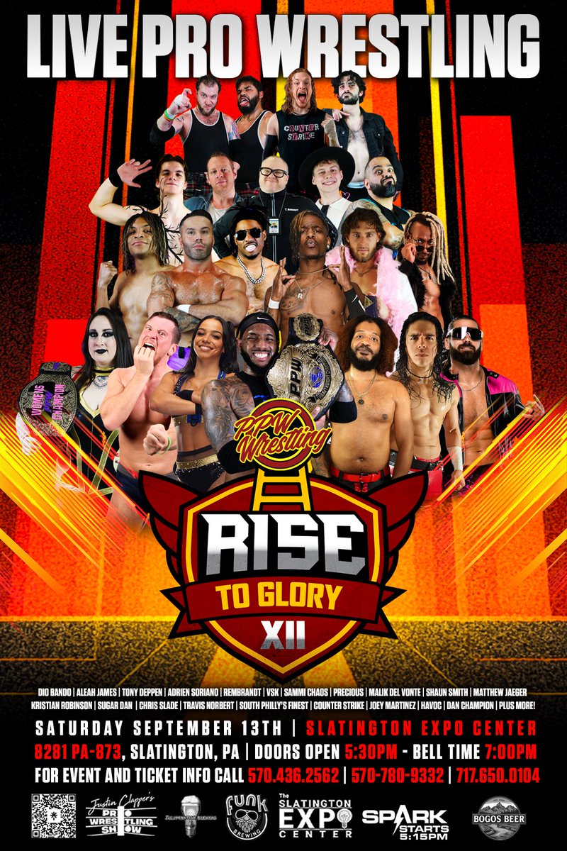 We'll be celebrating our 12th Anniversary at Rise to Glory three weeks from this Saturday!

Tomorrow, we'll start announcing the lineup as well as some other goings-on, but tonight we're proud to share the great event poster from <a href="/bm2kx/">Lor Diaz</a>!

🎟️: ppwwrestling.com/shop