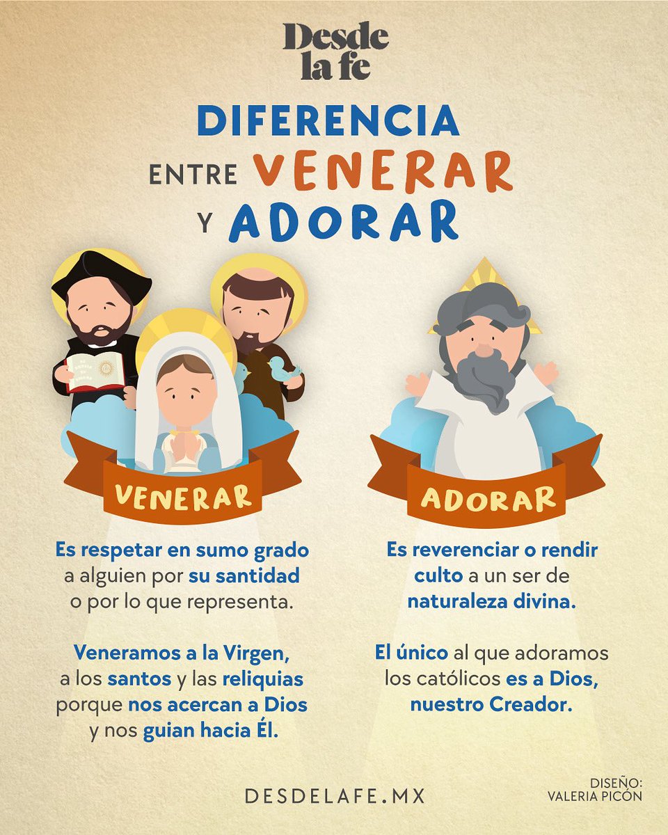 Venerar a los santos no es idolatría. 😌

En la Iglesia sabemos que solo a Dios se le adora, pero también reconocemos en los santos modelos de fe que nos inspiran a acercarnos más a Él. 

Aquí te contamos la diferencia entre venerar y adorar. 👇
desdelafe.mx/noticias/sabia…