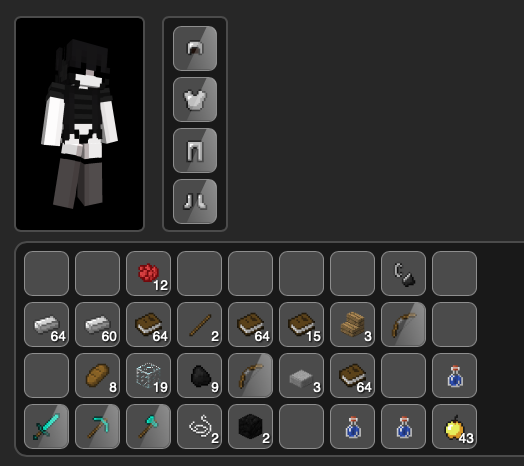 encryptedface's tweet photo. Just finished single-file PHP module to parse .dat player files.

> 339 lines of code
> 1.8.x textures (for now, 1.21.x &amp; left hand update otw)
> Built-in dashboard to display inventories https://t.co/570X5pPFMk