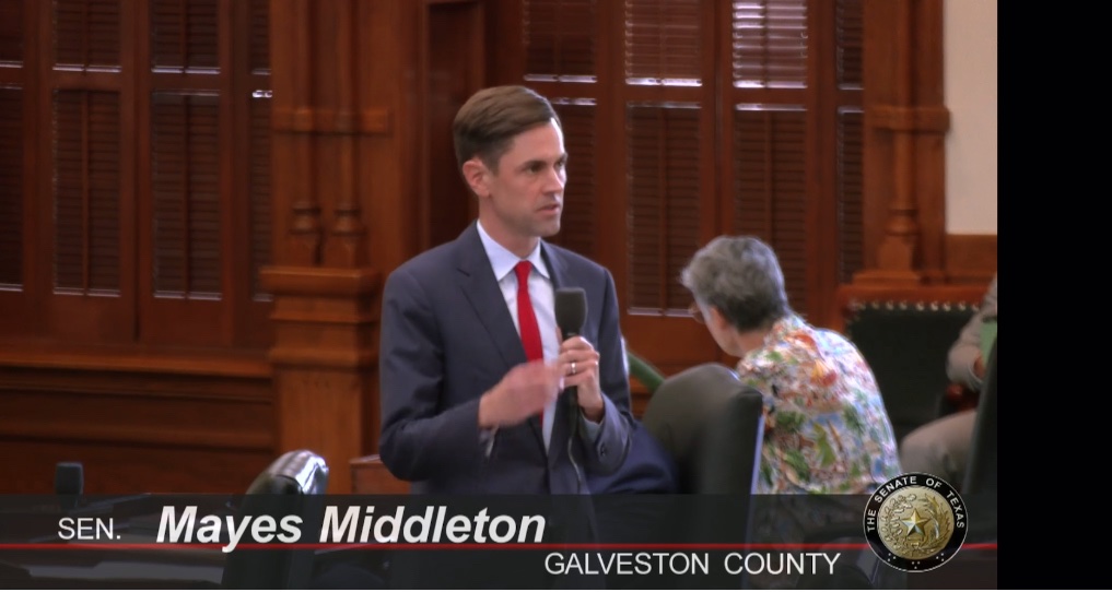 Texas Women’s Privacy Act on Senate Floor for the third time this year. Sen.<a href="/mayes_middleton/">Mayes Middleton</a>  now fielding opposition questions. #txlege