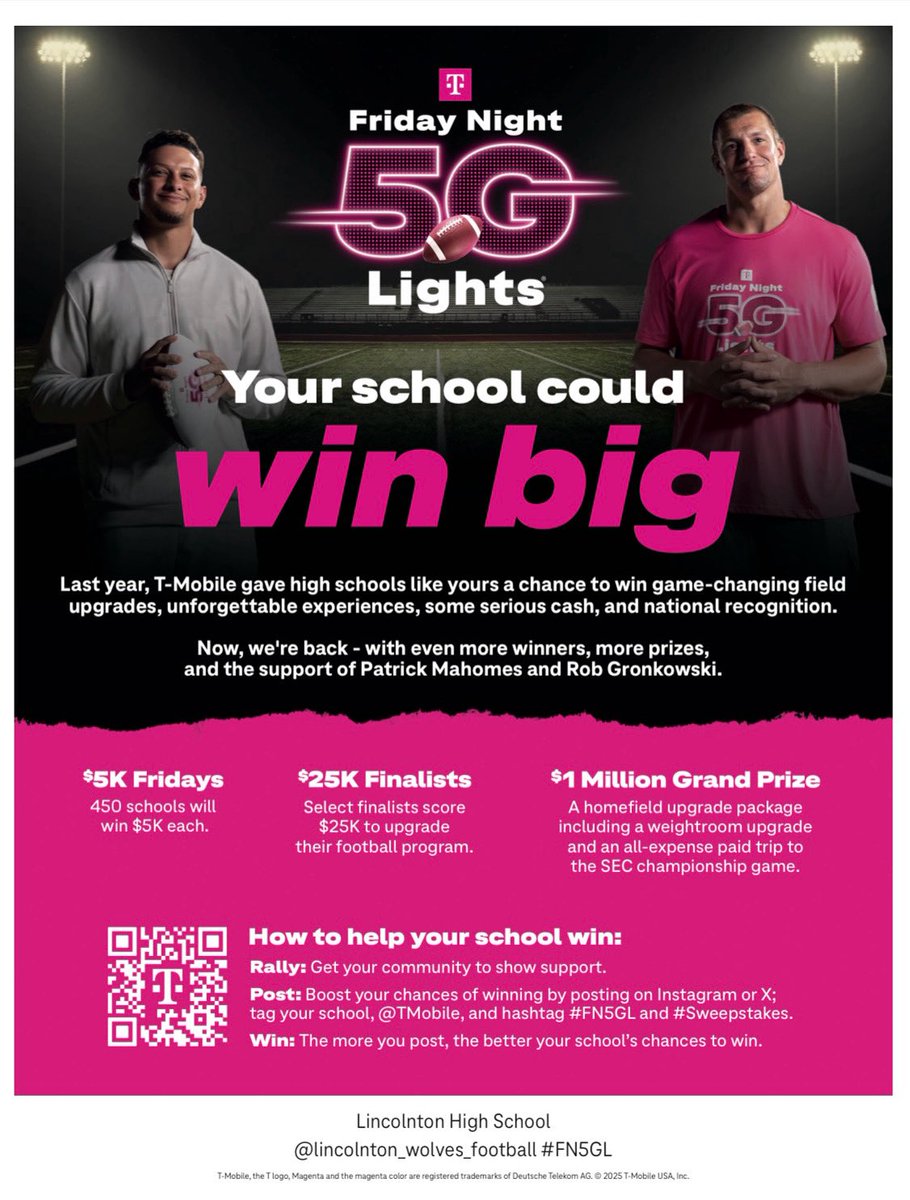Lincolnton Wolves Football (@lincolntonfb) on Twitter photo Please help us be a @tmobile Friday Night 5G Lights Winner! Everytime you share a post - tag <a href="/LincolntonFB/">Lincolnton Wolves Football</a> @tmobile and use the hashtags #FN5GL #Sweepstakes
Every post using these tags and hashtags on Instagram, Twitter, and Facebook will go toward a chance of us winning‼️ Please help us be a @tmobile Friday Night 5G Lights Winner! Everytime you share a post - tag <a href="/LincolntonFB/">Lincolnton Wolves Football</a> @tmobile and use the hashtags #FN5GL #Sweepstakes
Every post using these tags and hashtags on Instagram, Twitter, and Facebook will go toward a chance of us winning‼️