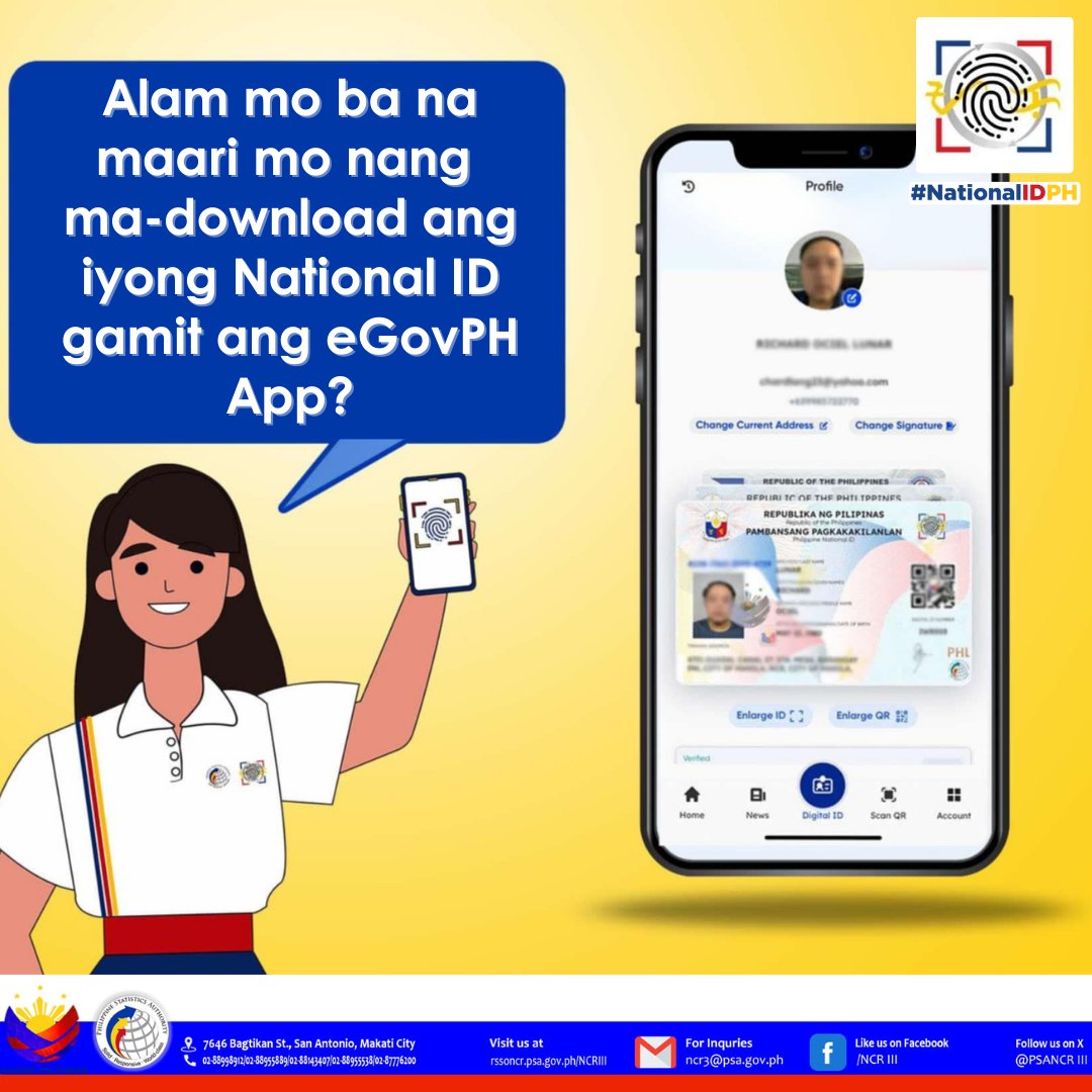 PSANCRIII's tweet image. 📲GOOD NEWS!

Alam mo ba na maaari mo nang ma-download ang iyong National ID gamit ang eGovPH App?
Madali, mabilis, at ligtas — anytime, anywhere!

I-download na at gamitin ang iyong Digital National ID para sa mas convenient na transactions.

#NationalIDPH
#eGovPH