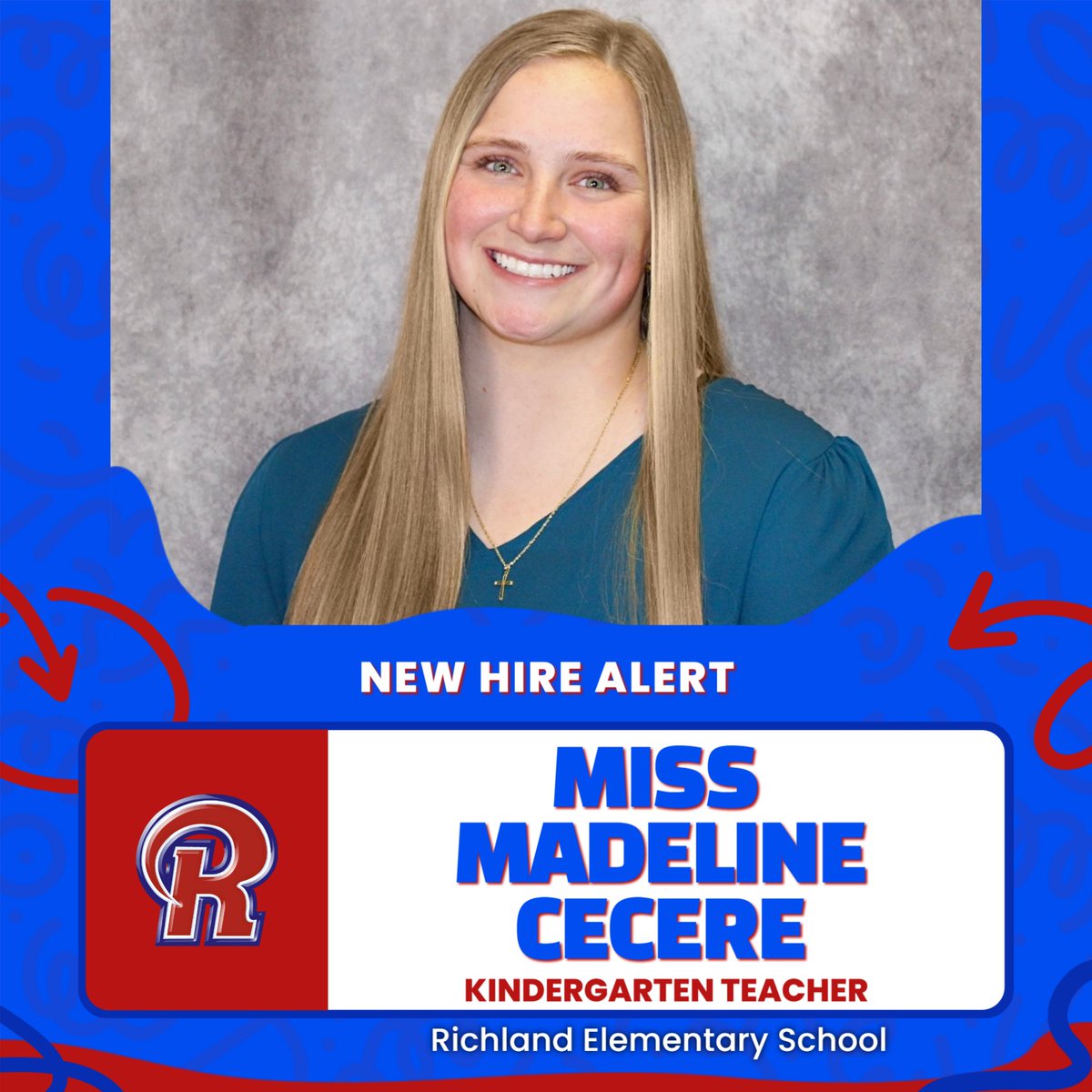 🍎 New Hire Alert! 🍎

Please join us in welcoming Miss Madeline Cecere to the Richland School District! She will be teaching Kindergarten at Richland Elementary School.