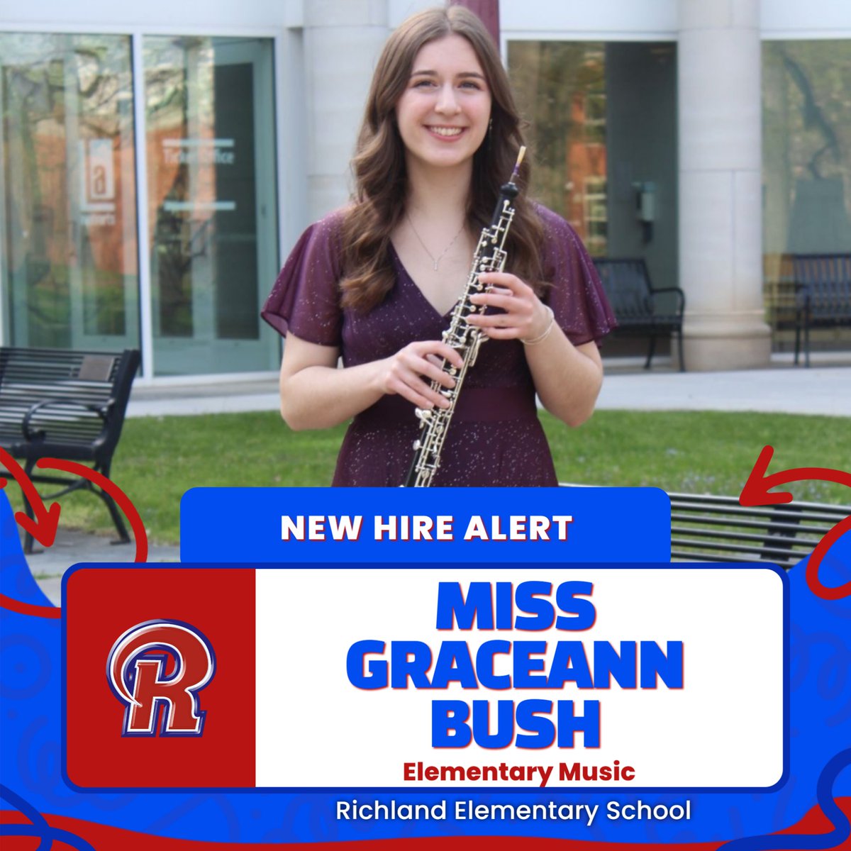 🎶 New Hire Alert! 🎶

Please join us in welcoming Miss Graceann Bush to the Richland School District! She will be teaching Elementary Music at Richland Elementary School.