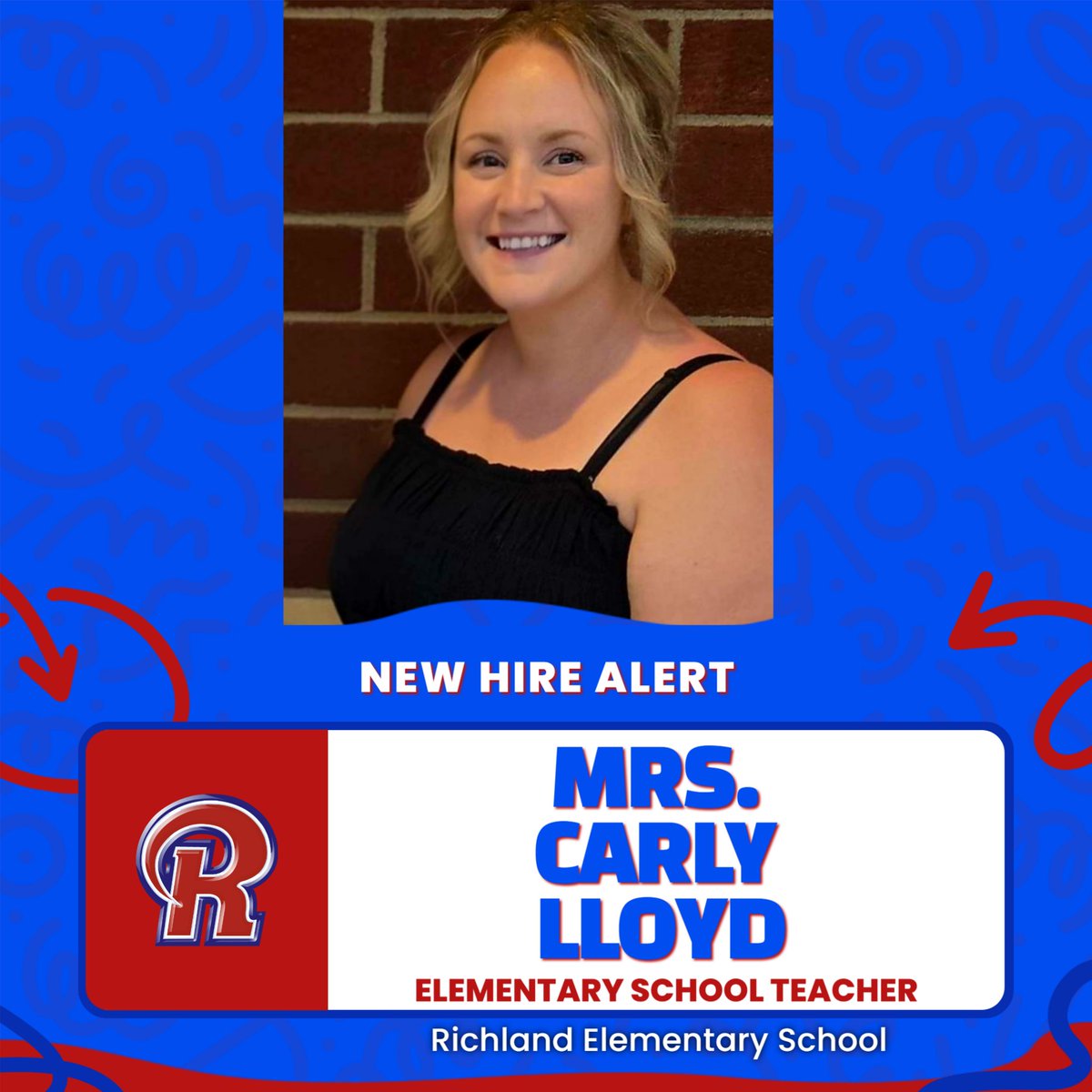 📚 New Hire Alert! 📚

Join us in celebrating a Ram coming home! We're thrilled to welcome Mrs. Carly Lloyd, a Richland graduate, back to the district! Welcome home, Mrs. Lloyd! 💙❤️