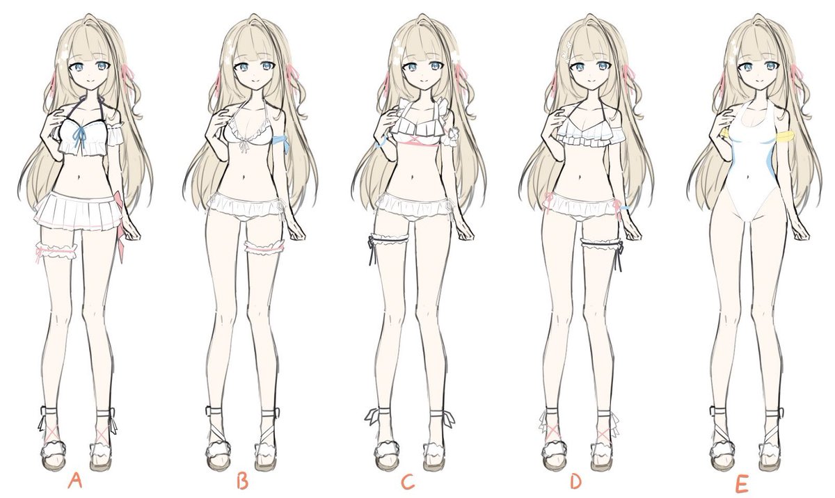 morupeusu's tweet photo. Hello fellow peonistas! I would like to know your thoughts on this summer themed swimsuit outfit I’m designing for the fairy before I turn it into a full illustration, I want to know which of these outfits do you think looks the best for her? 

#peoart #peonista #雪乃下ぴお https://t.co/cRPHDLzNBq