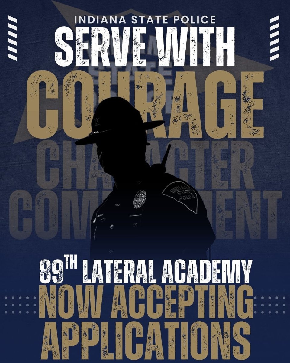 🚨Now Accepting Applications!🚨

Don't just transfer, Transform your Career. ISP is looking for experienced law enforcement officers to take the next step and serve Hooisers as an Indiana State Trooper!!!👮💙🚔

#ISPCareers #LateralAcademy #IndianaStatePolice #NowHiring