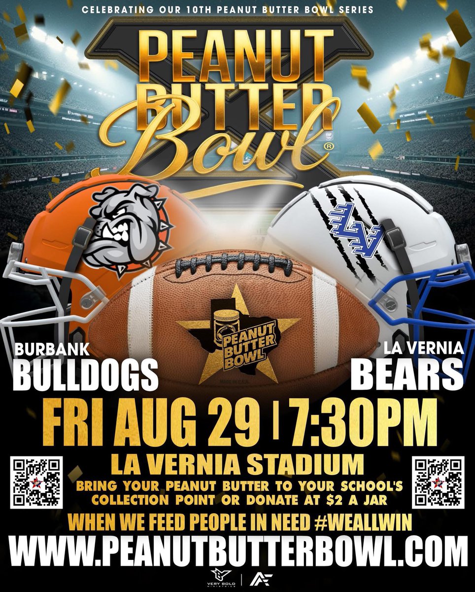 BurbankFBall's tweet photo. The Peanut Butter Bowl is a great way to give back to our communities!
If you are interested in donating peanut butter jars,
Please drop them off at Coach Ricker’s office in the Main Gym at Burbank H.S‼️🏈 https://t.co/h1J7SQZkQx