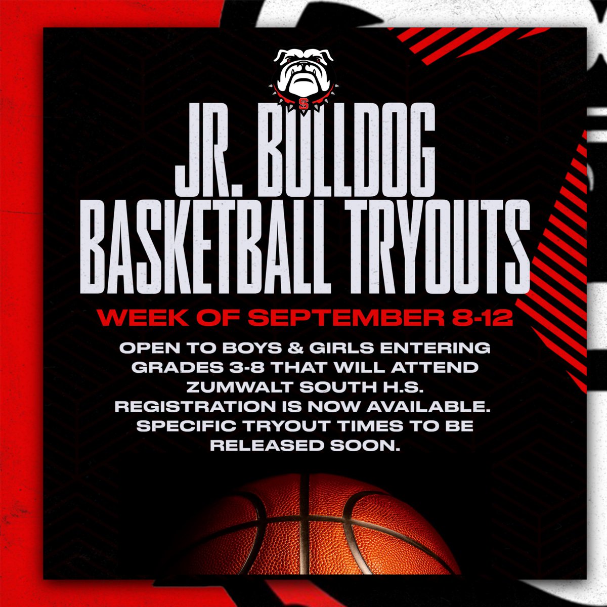 Fort Zumwalt South H.S. Boys Basketball Program (@fzshoops) on Twitter photo Registration is now open for our Jr. Bulldog Boys & Girls Tryouts on the Week of Sept. 8-12. Specific dates and tryout times will be released soon.
forms.gle/w117jov5fT4QVB… <a href="/ZumSouth/">Bulldogs</a> <a href="/JrBulldogsHoops/">FZS Jr. Bulldog Basketball</a> <a href="/FZSGirlsBball/">FZS Girls Basketball</a> <a href="/FZSFTBALLCLUB/">BulldogFootballFam</a> <a href="/FZSFootball/">FZS Football</a> Registration is now open for our Jr. Bulldog Boys & Girls Tryouts on the Week of Sept. 8-12. Specific dates and tryout times will be released soon.
forms.gle/w117jov5fT4QVB… <a href="/ZumSouth/">Bulldogs</a> <a href="/JrBulldogsHoops/">FZS Jr. Bulldog Basketball</a> <a href="/FZSGirlsBball/">FZS Girls Basketball</a> <a href="/FZSFTBALLCLUB/">BulldogFootballFam</a> <a href="/FZSFootball/">FZS Football</a>