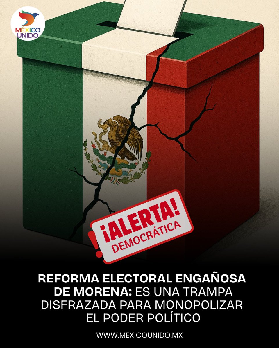 La democracia mexicana peligra: Morena quiere elecciones a modo y sin oposición. ❌🗳️

#NoALaReformaElectoral #NoALaImposicion