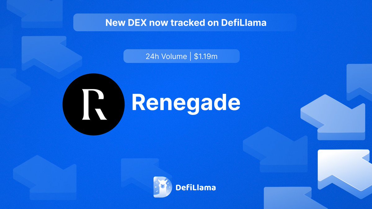 DefiLlama announcement of tracking Renegade DEX with 24h volume of $1.19 million