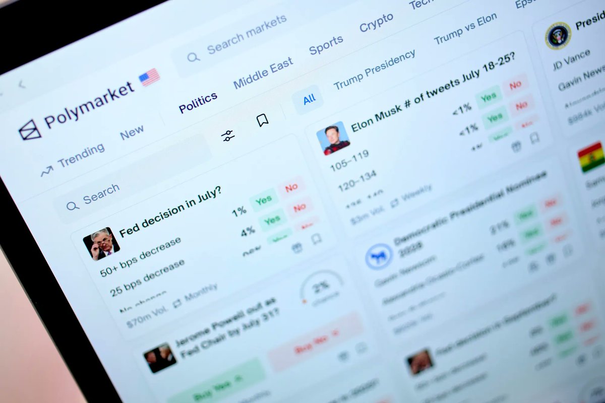 EigenLayer (@eigenlayer) on Twitter photo Prediction markets like <a href="/Polymarket/">Polymarket</a> are reshaping finance, letting traders bet on real-world outcomes from elections to <a href="/elonmusk/">Elon Musk</a>'s next post.
<a href="/Bloomberg/">Bloomberg</a>’s latest deep dive shows the growing tension around how these markets resolve disputes and how <a href="/eigenlayer/">EigenCloud</a> is helping rethink Prediction markets like <a href="/Polymarket/">Polymarket</a> are reshaping finance, letting traders bet on real-world outcomes from elections to <a href="/elonmusk/">Elon Musk</a>'s next post.
<a href="/Bloomberg/">Bloomberg</a>’s latest deep dive shows the growing tension around how these markets resolve disputes and how <a href="/eigenlayer/">EigenCloud</a> is helping rethink