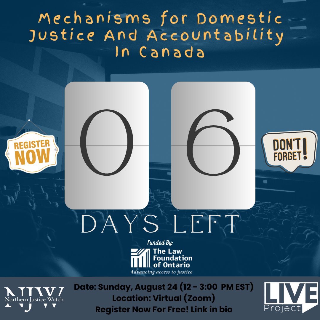 Justice begins when communities demand it.

In just 6 days, join us for a deep dive into Mechanisms for Domestic Justice and Accountability in Canada.
Sunday, Aug 24 | 12–3 PM EST | Virtual (Zoom)

Free registration: link in bio
#Justice #Accountability #Canada