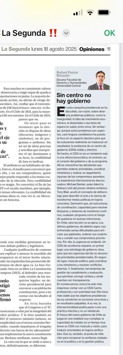 Sin centro no hay gobierno, hoy en ⁦<a href="/La_Segunda/">laSegunda</a>⁩