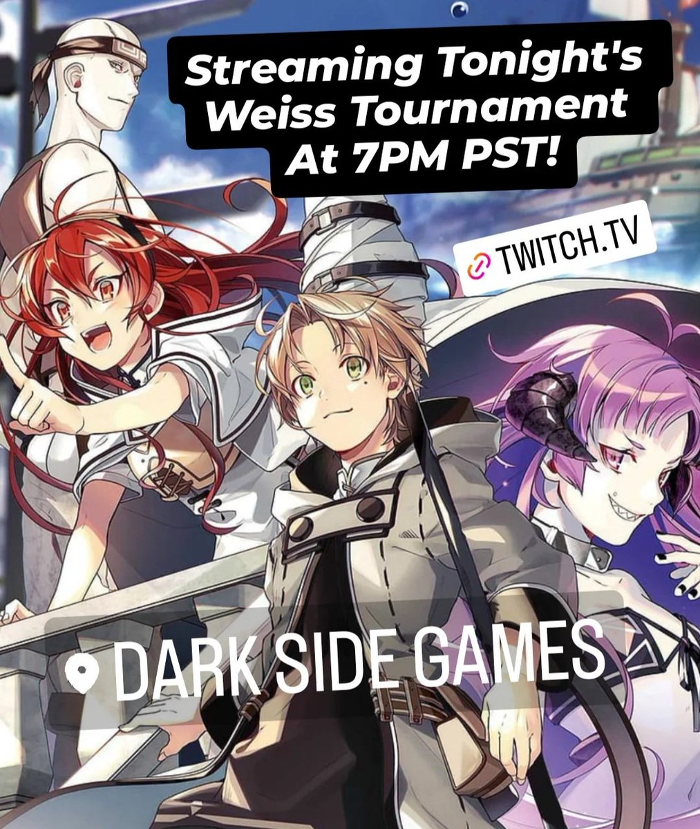 2one2ded's tweet image. Streaming Tonight's Weiss Tournament at @DarksideGamesCA in Duarte!

Tournament starts at 7pm PST!

Twitch.tv/2one2ded

#weissschwarz #weiß #anime #tournament #ws2tcg #ヴァイスシュバルツ