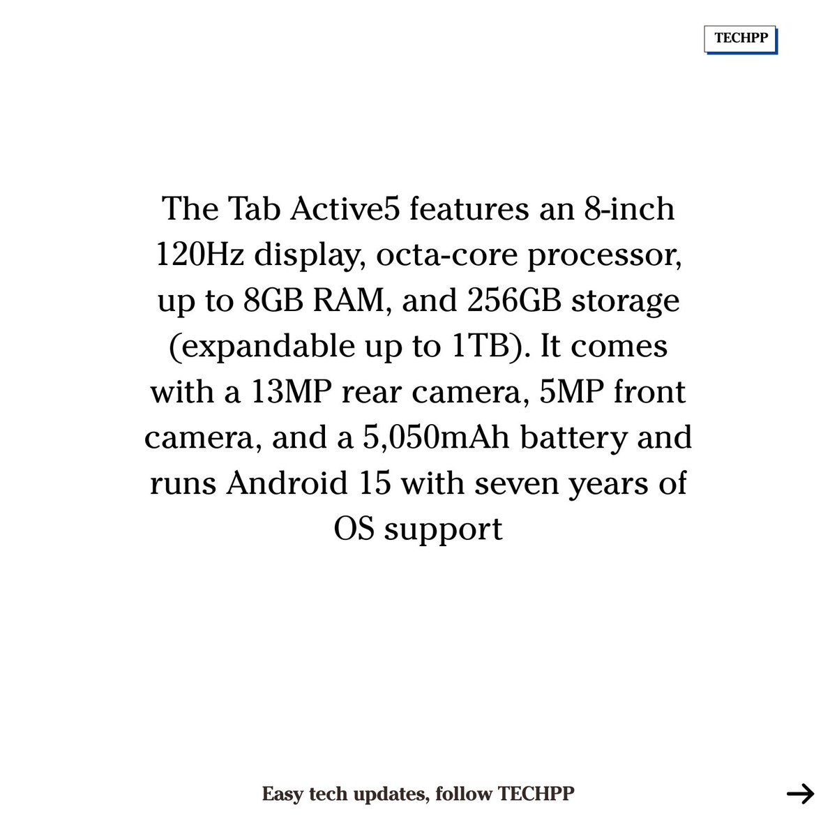 techpp's tweet photo. Samsung launches Galaxy Tab Active5 in India at ₹49,999

#Samsung #GalaxyTabActive5 https://t.co/trOjpCs2Jm