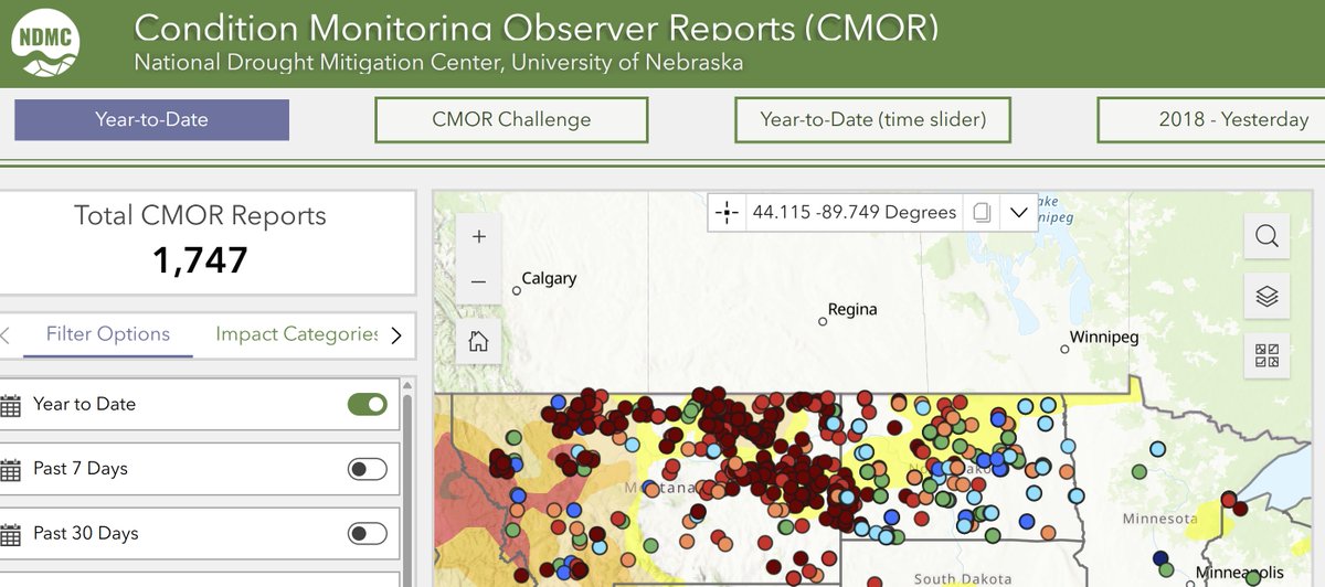 CountyAgAgent's tweet image. Today is a good day for submitting a CMOR update. Some of you just got a bunch of rain, again. Lets try to get our area of ND populated on this map. 🙂 Add information at: droughtimpacts.unl.edu/Tools/Conditio…