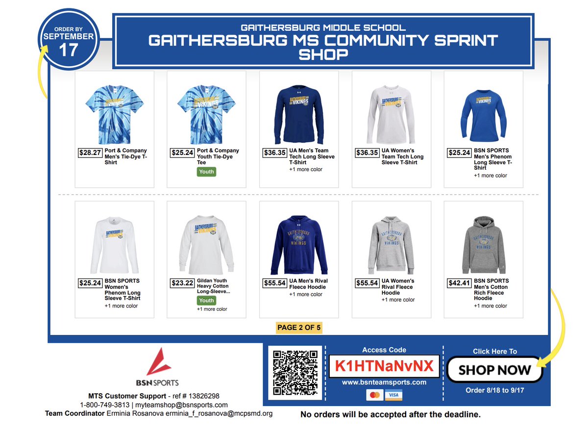 💙💛 Vikings Spirit Store is OPEN! 💙💛
🗓️ Aug 18 – Sept 17
🛒 Order now: bsnteamsports.com
🔑 Access Code: K1HTNaNvNX

Don’t miss your chance to gear up and show your Viking pride! #GMSVikings #SchoolSpirit