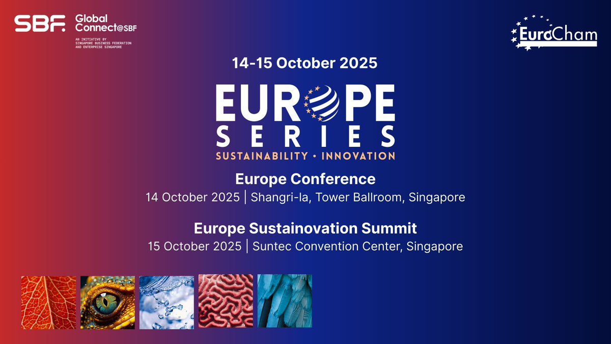 🔵 Secure your seat at the Europe Conference &amp; Sustainovation Summit 2025 🔵

Don’t miss this opportunity to future-proof your business in an evolving sustainability landscape.

🔗 Register here: lnkd.in/eizYBfV9

#Sustainability #EuroChamSG #Sustainovation #TeamEurope