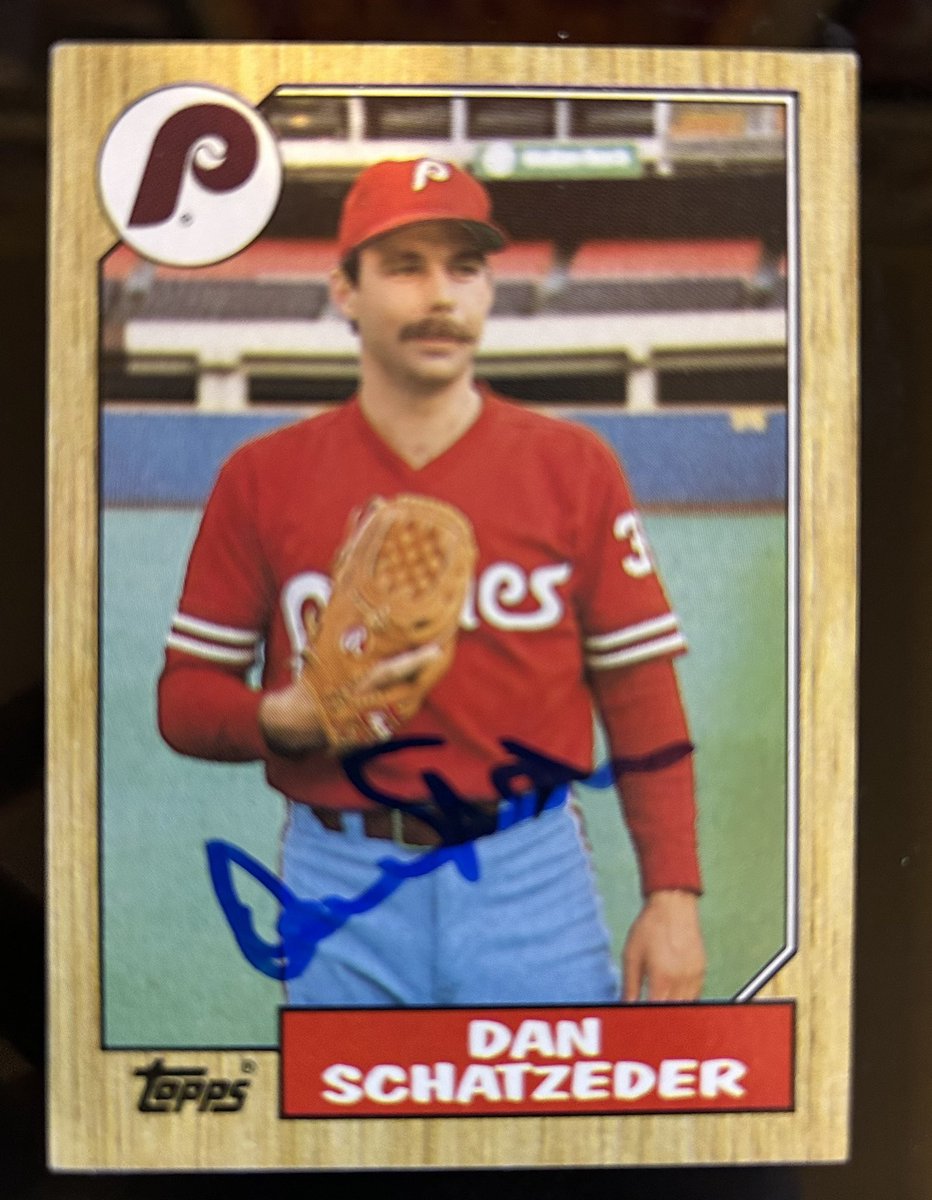 OSmithCollector's tweet photo. Catching up on mail from a few days away….big thanks to @ScribSports/@HeckOfAYear for this #RAK of Phillies pitcher Dan Schatzeder for the 1987 set! Did you know he pitched for nine different teams? Each auto counts! #1987Topps #Project87 https://t.co/Y3pcSRbvve
