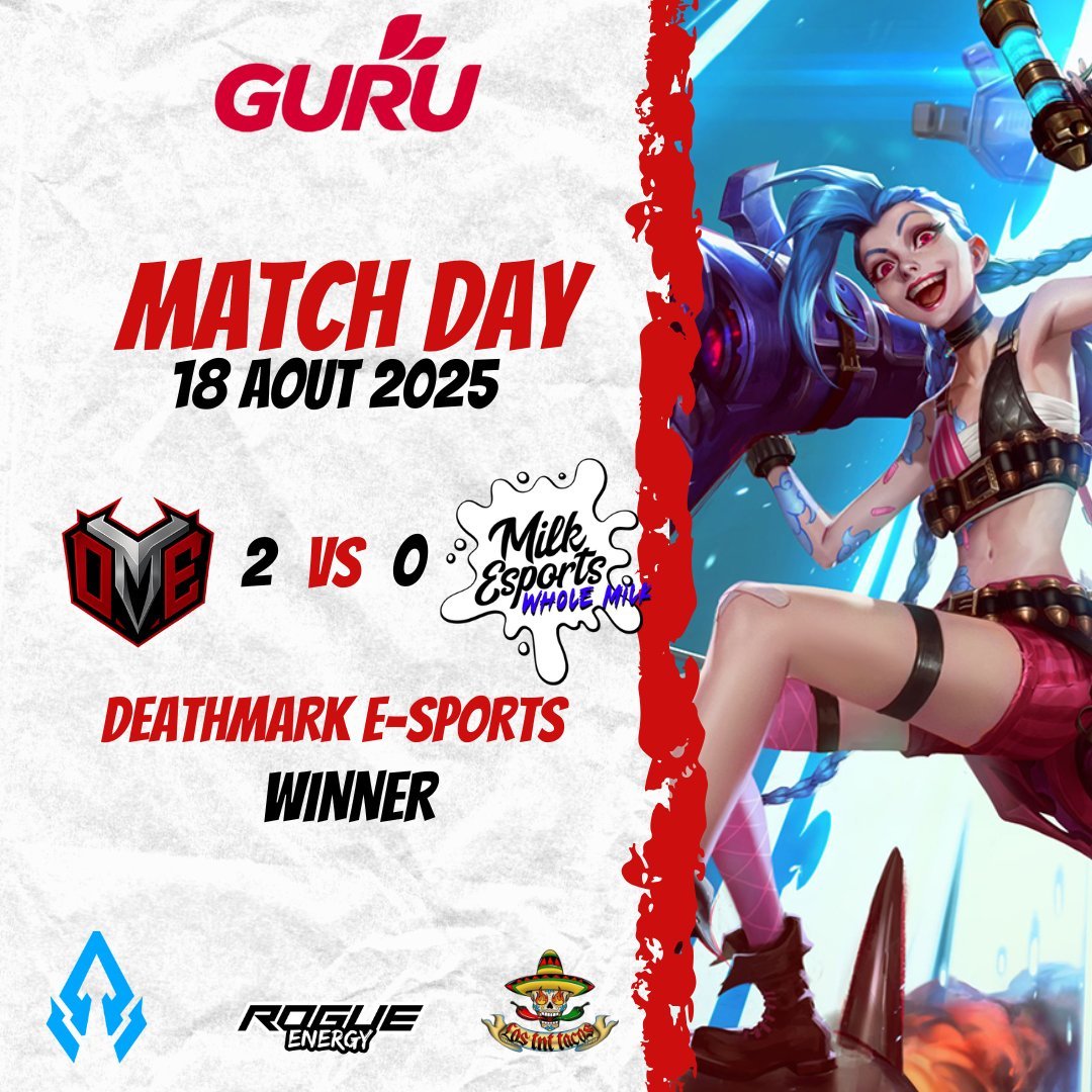 VICTORY FOR DEATHMARK E-SPORTS
DeathMark E-Sports defeats Milk Esport WHOLE MILK 2-0!
A solid performance that opens the doors to the ACL Playoffs for the second time in our history!

Congratulations to all our players for their determination and talent.