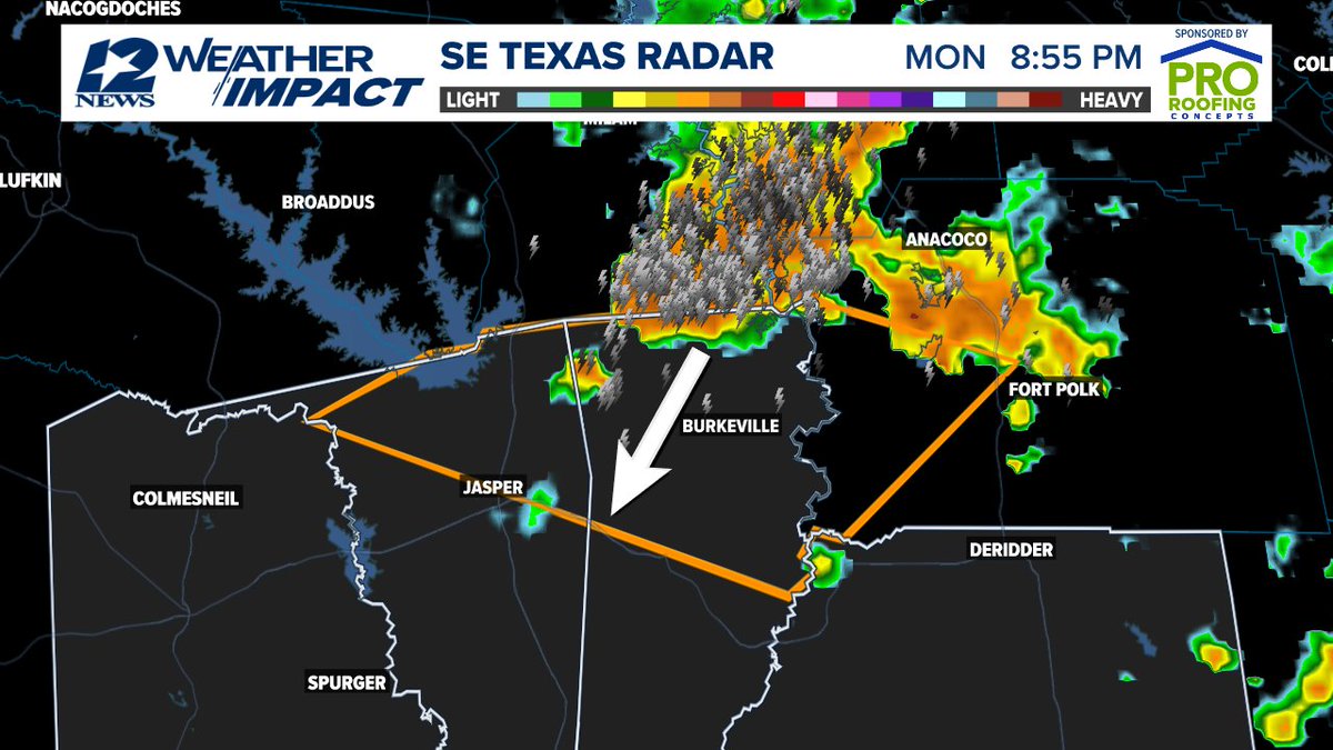 Severe Thunderstorm Warning for Northern Jasper and Northern Newton Counties until 9:30 pm due to damaging winds of 60 mph.  Also expected frequent lightning and very heavy rainfall.  #12NewsNowWeather 12NewsNow.com/radar