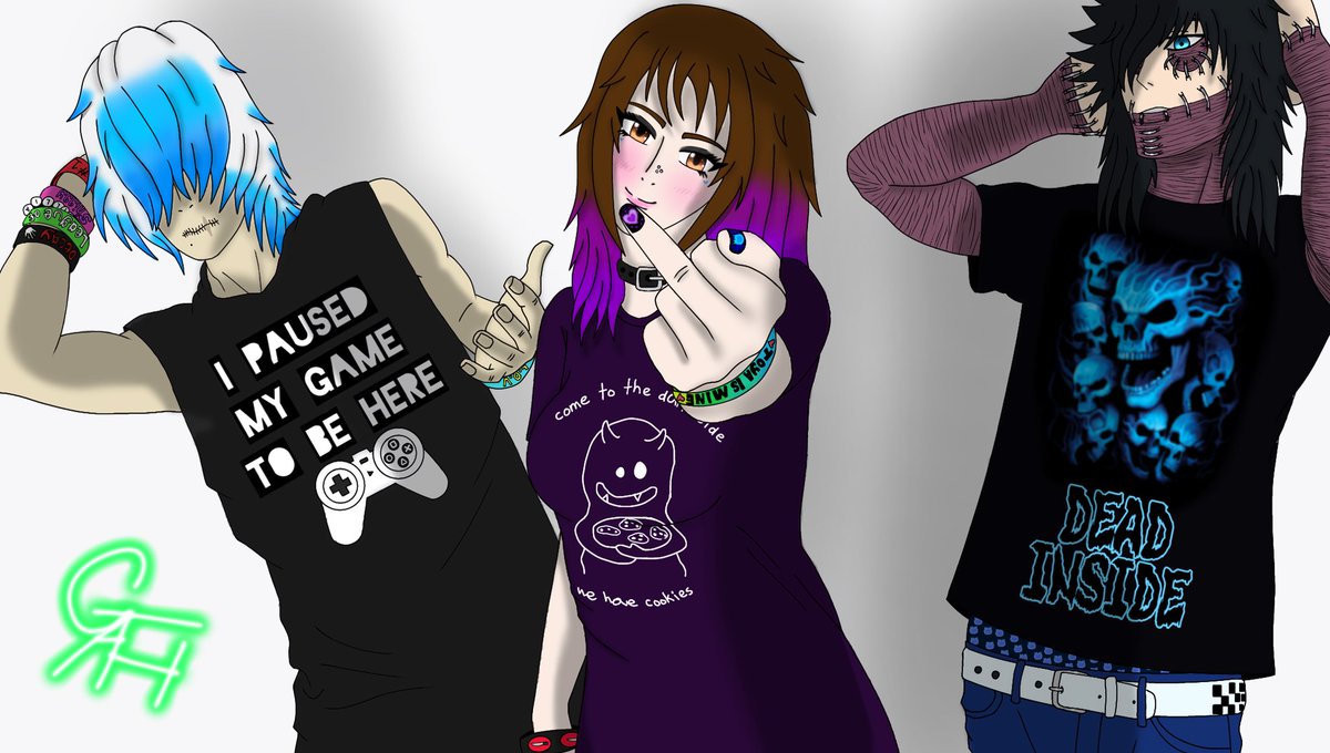 TaekoHikeshi's tweet photo. Crunkcore Emo Villains 🥴💙
Made emo crunkcore versions of Shigaraki, Taeko, and Dabi LOL 😂
Hope you guys enjoy! 😆
#taekohikeshi #mha #shigaraki #dabi #mhafanart #crunkcore #emo #ocxcanon #ocart #leagueofvillains https://t.co/VfOvSMOEgE