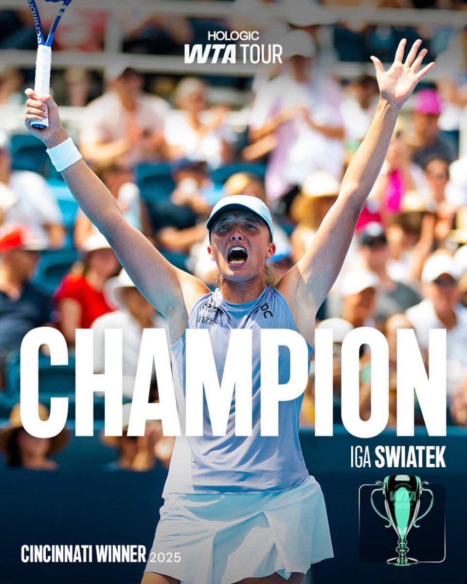 thepolandnews_'s tweet photo. Iga Świątek zwyciężyła w turnieju WTA 1000 w Cincinnati, pokonując w finale Jasmine Paolini 7:5, 6:4. Dla Polki to 24. tytuł w karierze i pierwszy triumf w imprezie tej rangi od maja ubiegłego roku. https://t.co/t9ZRFJPNL0