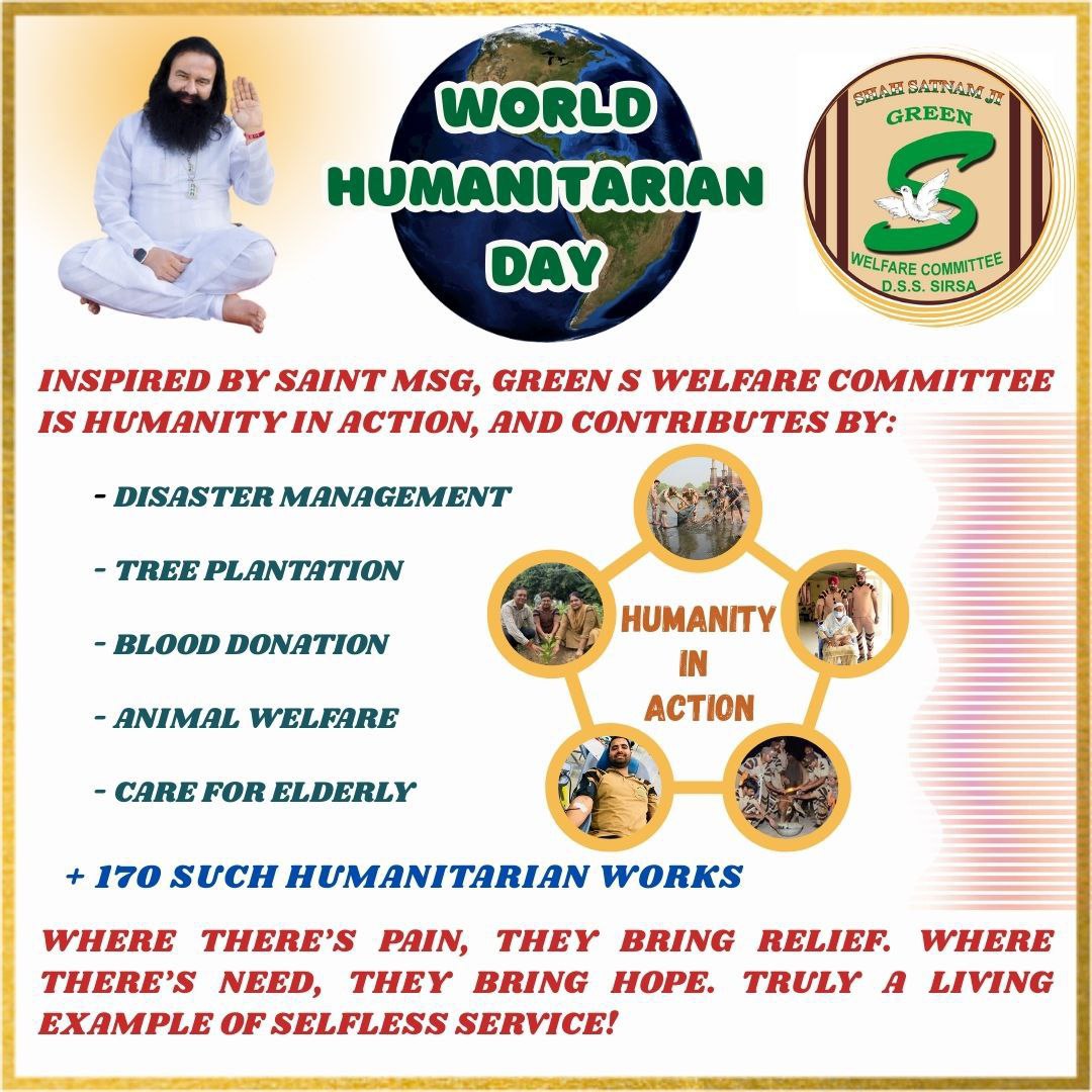 pardeep34895690's tweet photo. Let's honour people who devote their lives to helping humanity on this #WorldHumanitarianDay.Volunteers of Dera Sacha Sauda are unselfish and always willing to lend a hand in times of need.  We are all inspired by their 170 welfare works.
#WorldHumanitarianDay2025 https://t.co/4SgwD9rU9x