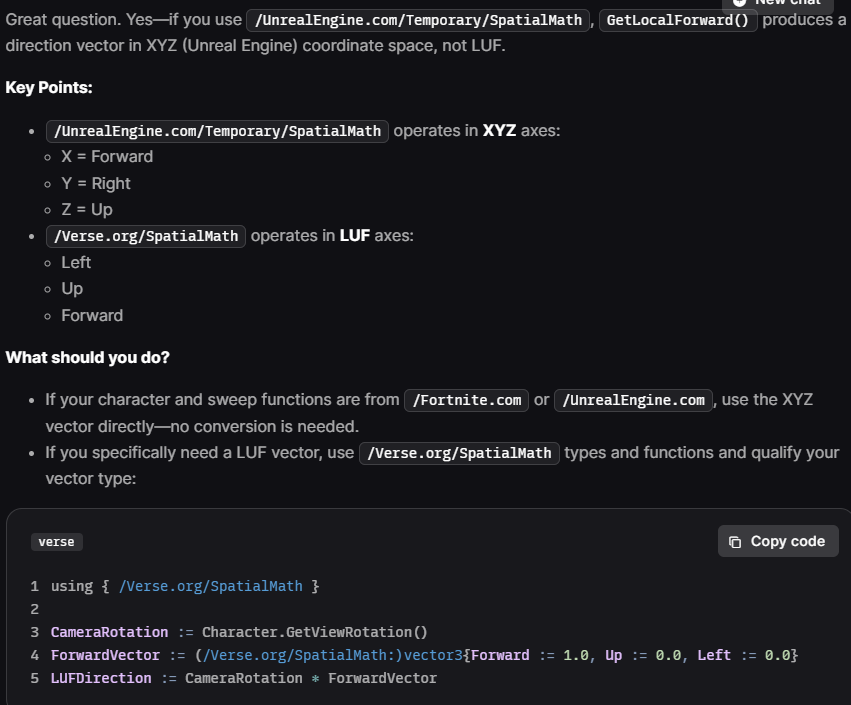 AI brilliance, teaching me that the "GetLocalForward" can be replaced with a simple vector facing the Forward direct. 

AI + LUF = Vibes!