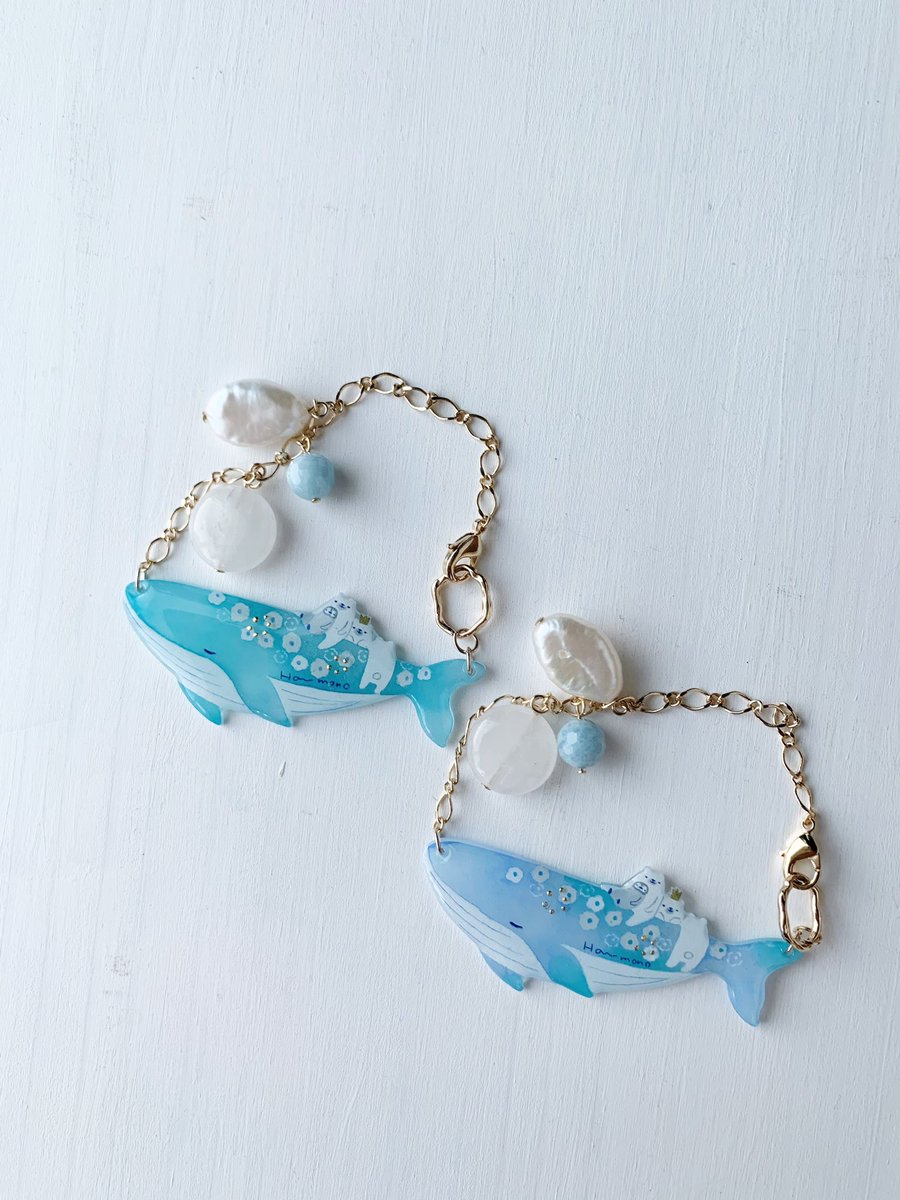 バロックパール、アクアマリン、水晶
海っぽいもの達を添えたクジラのチャーム🐋

#FUDGEmarché東京