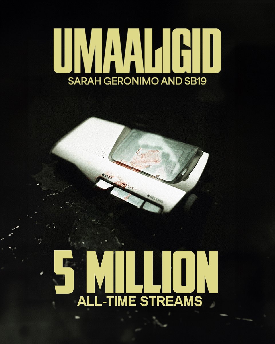 Umaaligid by Sarah Geronimo and SB19 
hits 5 MILLION all-time Spotify streams.

THANK YOU!

Stream here: 
🔗open.spotify.com/album/40dRtBQz…

#SarahGeronimo #SB19 
#Umaaligid #SarahGxSB19