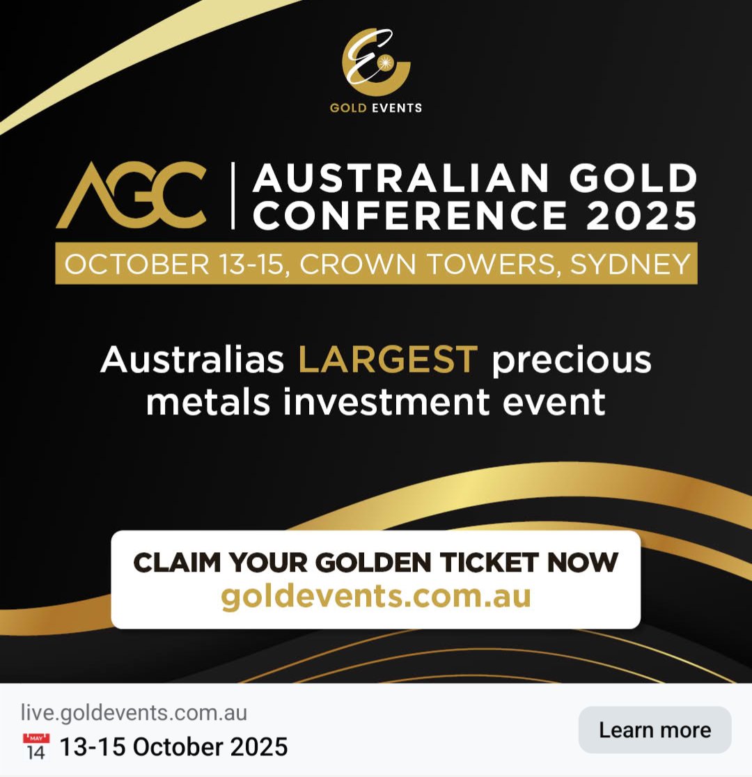 ASX Trader, CFTe - stocks, commodities & crypto (@asx__trader) on Twitter photo I’m honoured to announce I'll be speaking at Australia’s largest precious metals investment event, the Australian Gold Conference 2025, hosted at Crown Towers in Sydney from October 13–15.
It’s a three-day deep dive into gold, silver, and strategic metals—packed with expert I’m honoured to announce I'll be speaking at Australia’s largest precious metals investment event, the Australian Gold Conference 2025, hosted at Crown Towers in Sydney from October 13–15.
It’s a three-day deep dive into gold, silver, and strategic metals—packed with expert