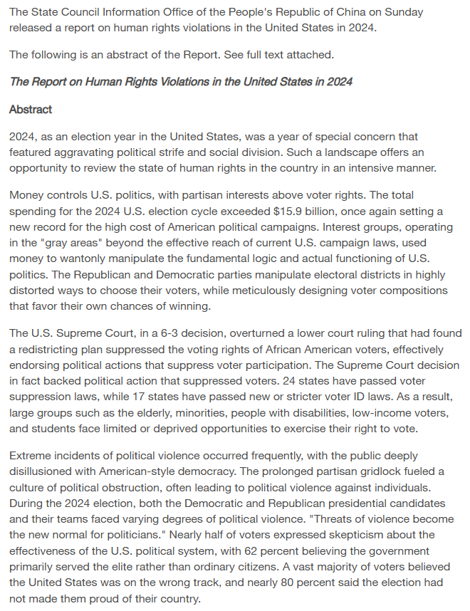 Kamnikumar611's tweet photo. China just published its annual Report on Human Rights Violations in the United States

The U.S. is always bossing others around 
Now it’s their turn to listen
https://t.co/1dAmGtvM2r https://t.co/BwxVPiA7bt