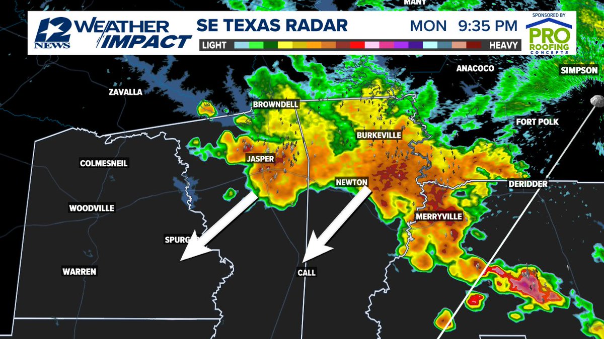 Thunderstorms over Northern Newton and Northern Jasper Counties continue working southwest.  Could be pockets of 60+ mph winds just Southeast of Newton.  12NewsNow.com/radar
