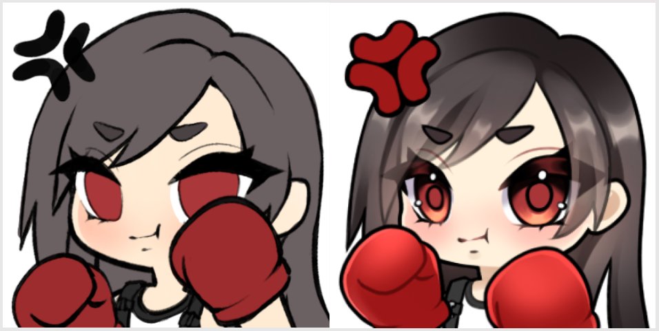 before + after emote render of a tifa emote! 
(c0mm for @/YunalesckaGames - to be animated still! eee)