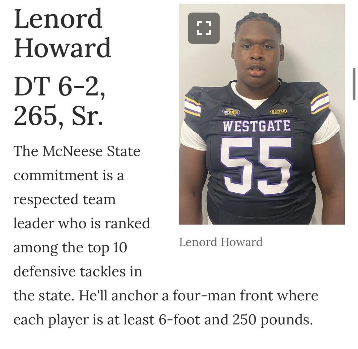Lenord Howard Jr 2026 DT tweet media