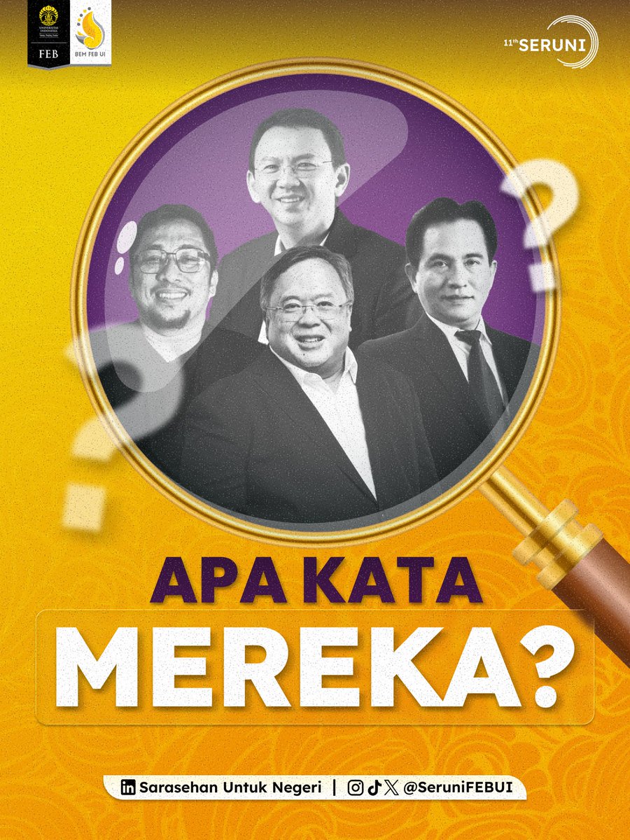 serunifebui's tweet photo. [The 11th Seruni: Apa Kata Mereka]
⠀
Apa arti Seruni di mata mereka yang pernah berdiri di panggungnya? Dari ruang diskusi hingga sarana belajar, tiap narasumber punya kesan yang berbeda. 

Kalau menurut Teman Negeri, apa makna Seruni di mata kalian?

••• https://t.co/NFZGpCxx2r