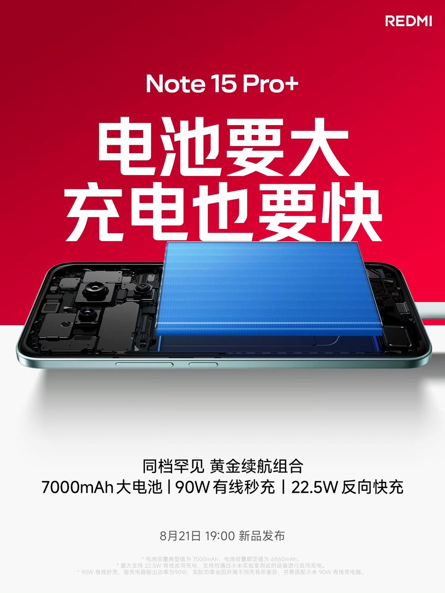 TechHome100's tweet image. Redmi Note 15 Pro+ 
▫️7000mAh🔋 Jinshajiang Battery 
▫️90W⚡ Wired Fast Charging 
▫️22.5W⚡ Reverse Wired Charging 
▫️1600 Long cycle battery with confidence for 5 years of use 
#Redmi #RedmiNote15 #RedmiNote15ProPlus