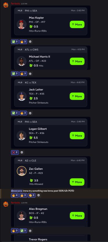Terrlocks's tweet image. BANG ✅✅✅✅

Join my discord for 🆓 

Whop.com/Terrlocks

📊🔬🧠 Ran the data on @propsbotai 
Code “TERRLOCKS” gets you 7-day trial try it 🔗 link.propsbot.ai/1wvKAWQbmRb 

#slips #xgaming #prizepicks