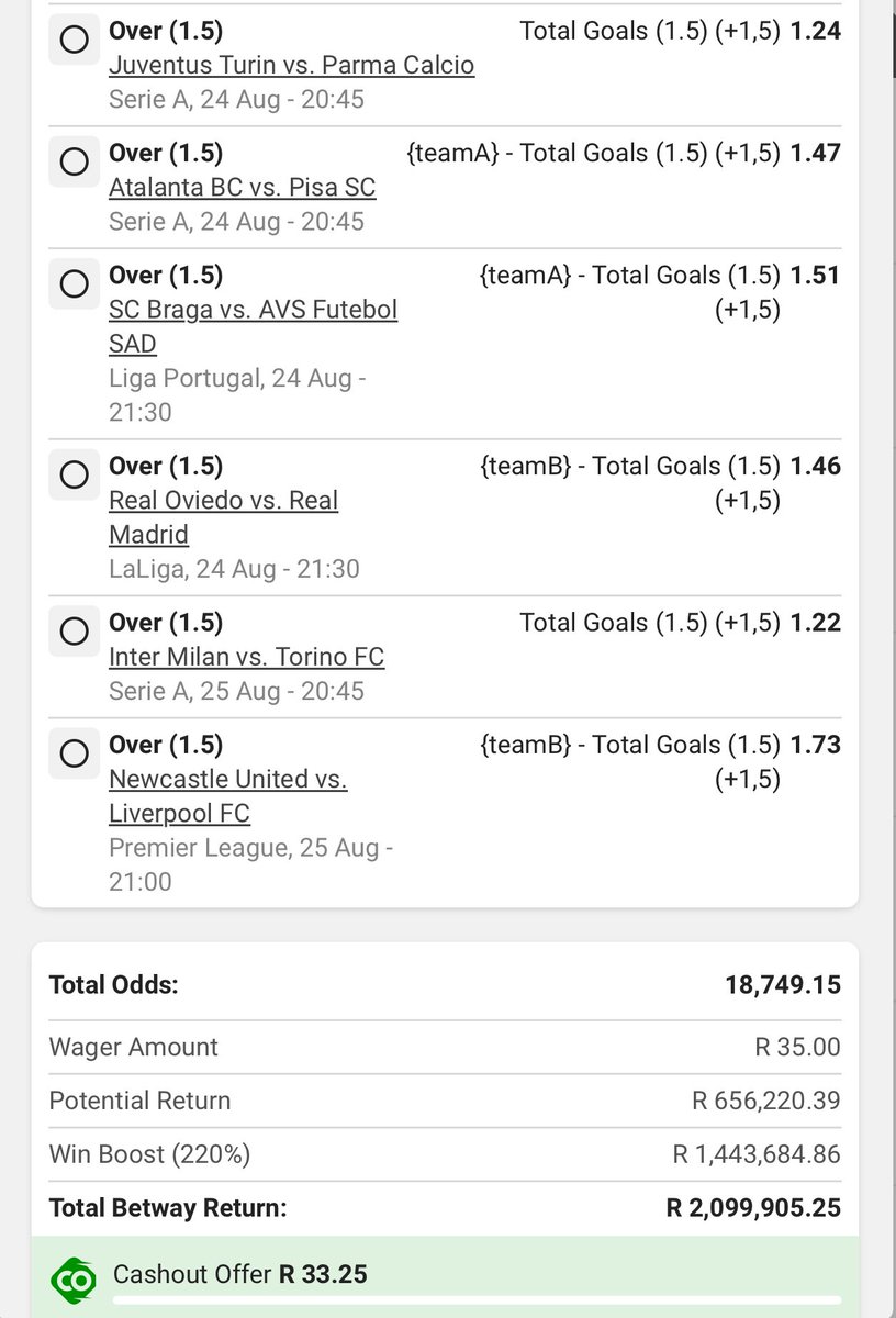 Lindaโข (@lindaizking) on Twitter photo Weekend train loaded ๐ฎโ๐จ
30 games Goals โฝ๏ธ | 18k odds ๐ฅ
Kick off: 8:30pm ๐ฃ (Friday)
Booking code: BWBA051F9
Bet-slip link ๐ new.betway.co.za/?bookingCode=Bโฆ
Jump in and repost/share for others
#Betway โซ๏ธ Letโs get it ๐
Sign up here ๐ bit.ly/LindaIzKing
Sign up code: Weekend train loaded ๐ฎโ๐จ
30 games Goals โฝ๏ธ | 18k odds ๐ฅ
Kick off: 8:30pm ๐ฃ (Friday)
Booking code: BWBA051F9
Bet-slip link ๐ new.betway.co.za/?bookingCode=Bโฆ
Jump in and repost/share for others
#Betway โซ๏ธ Letโs get it ๐
Sign up here ๐ bit.ly/LindaIzKing
Sign up code: