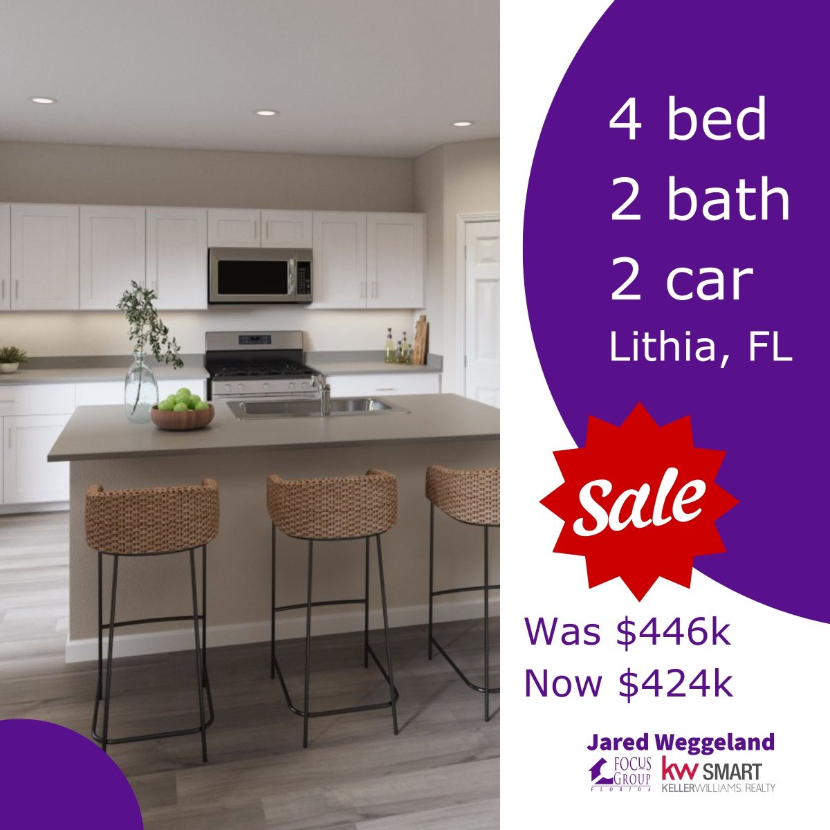 Sale in Lithia FL 💜 Save thousands.m! 4 bedroom, brand new home now only $424k. DM for more or to request a showing #florida #realestate #newbuild