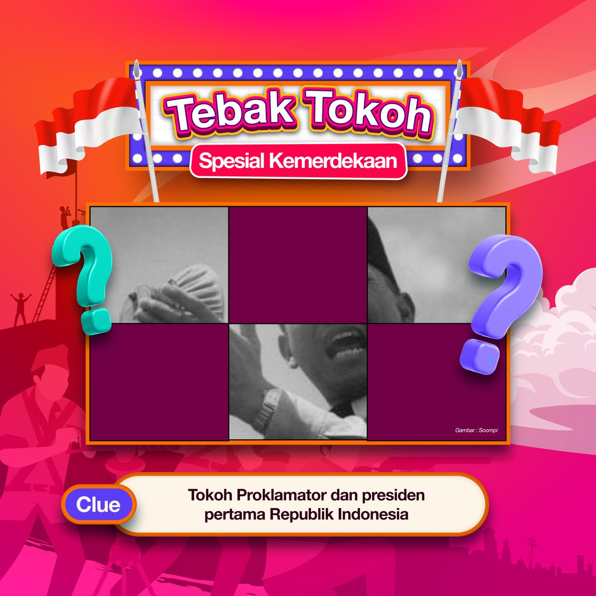 Tokoh yang satu ini ngga bisa kita lupakan, seseorang yang memiliki kharisma kuat, dan menjadi simbol perjuangan kemerdekaan

Siapakah dia ?