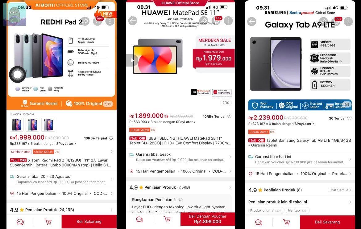 💚 gaiss mau minta pendapat jd sender mau beli tab buat nonton sama ngegame doang menurut kalian dari 3 ini yg paling worth it yang mana ya??? atau ada rekomen merk lain pls