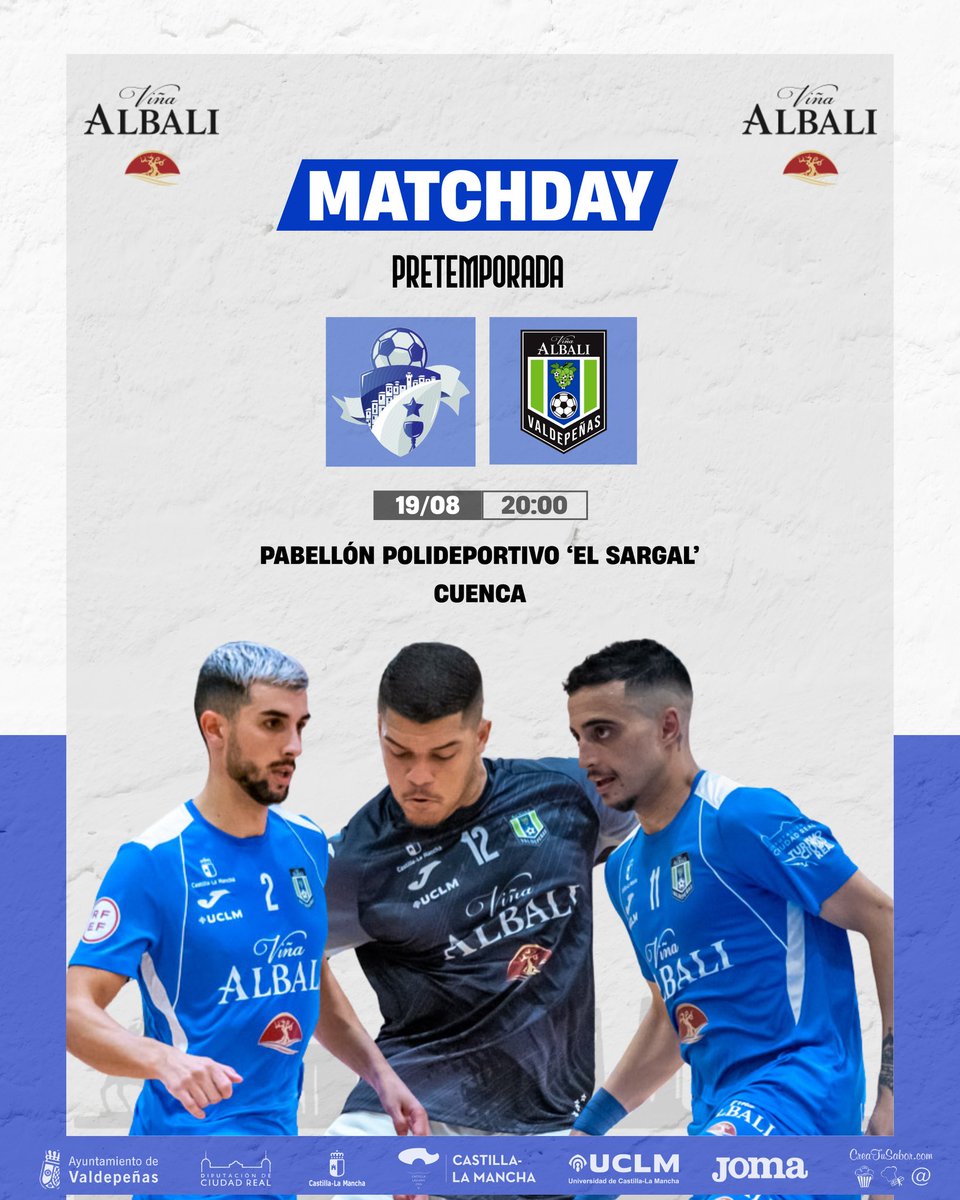 Viña Albali Valdepeñas (@vinaalbalifs) on Twitter photo 🔥 ¡𝐇𝐨𝐲 𝐣𝐮𝐠𝐚𝐦𝐨𝐬!
🏆 Trofeo de Feria y Fiestas de San Julián
🆚 <a href="/fsvivocuenca/">F.S. VivoCuenca</a>
🗓️ Martes 19/08/25
📍 Pabellón 'El Sargal'
⏰ 20:00h
📺❌ Sin TV
#ViñaAlbaliValdepeñas 🔥 ¡𝐇𝐨𝐲 𝐣𝐮𝐠𝐚𝐦𝐨𝐬!
🏆 Trofeo de Feria y Fiestas de San Julián
🆚 <a href="/fsvivocuenca/">F.S. VivoCuenca</a>
🗓️ Martes 19/08/25
📍 Pabellón 'El Sargal'
⏰ 20:00h
📺❌ Sin TV
#ViñaAlbaliValdepeñas
