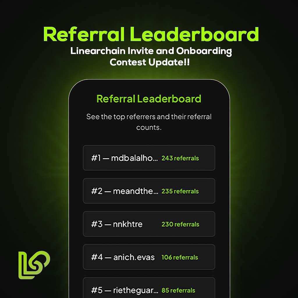 Linearchain invite/ Onboarding Contest Update.

We want to sincerely appreciate every single participant for their hard work, dedication, and commitment to growing our community. Your efforts are the true driving force behind Linearchain’s mission of building a people-powered